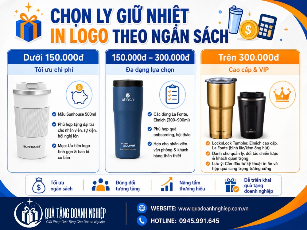 3 phân khúc ngân sách quà tặng cốc giữ nhiệt in logo