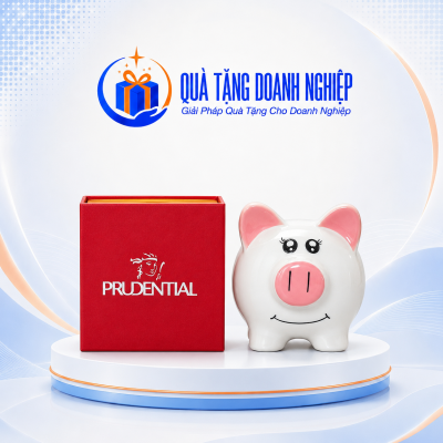 Heo Đất Gốm Sứ Bát Tràng In Logo prudential Quà Tặng Doanh Nghiệp