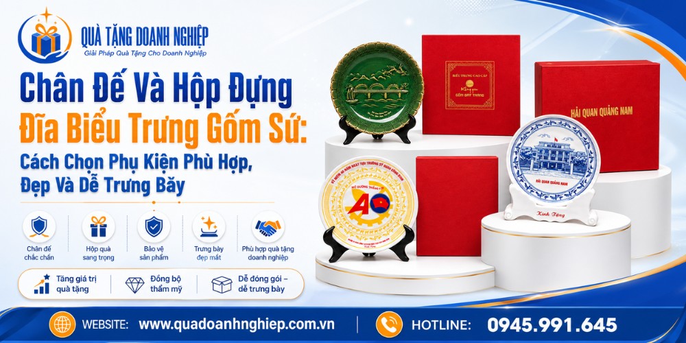 Chân đế và hộp quà tặng đĩa biểu trưng in logo