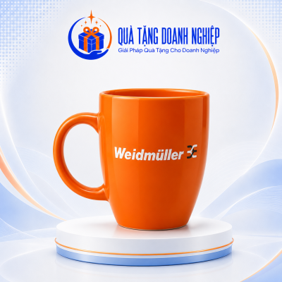 Cốc Sứ Bát Tràng In Logo Weidmüller dáng cao có quai In Decan CS- 06