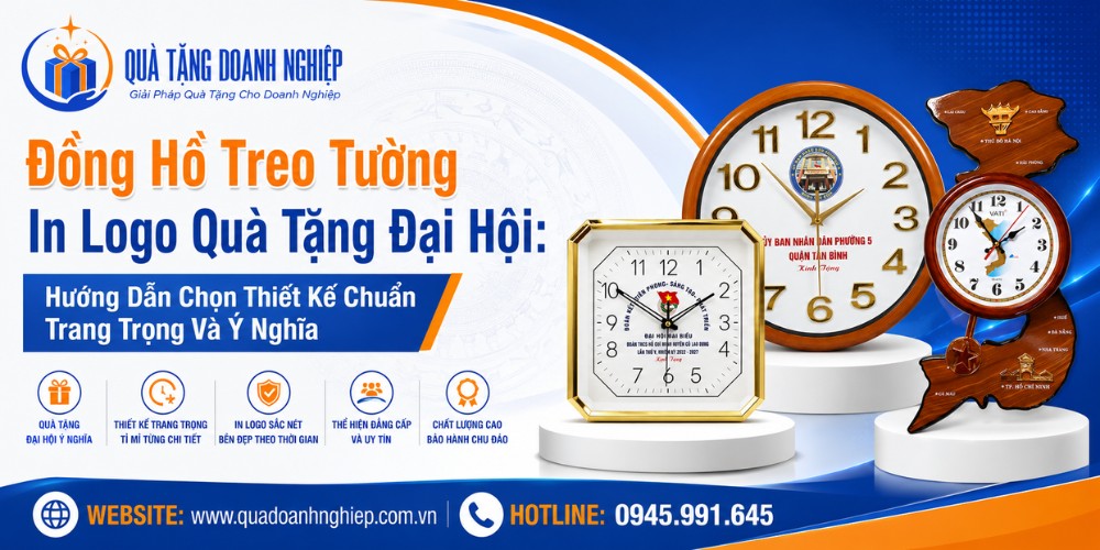 Đồng hồ treo tường quà tặng đại hội in logo