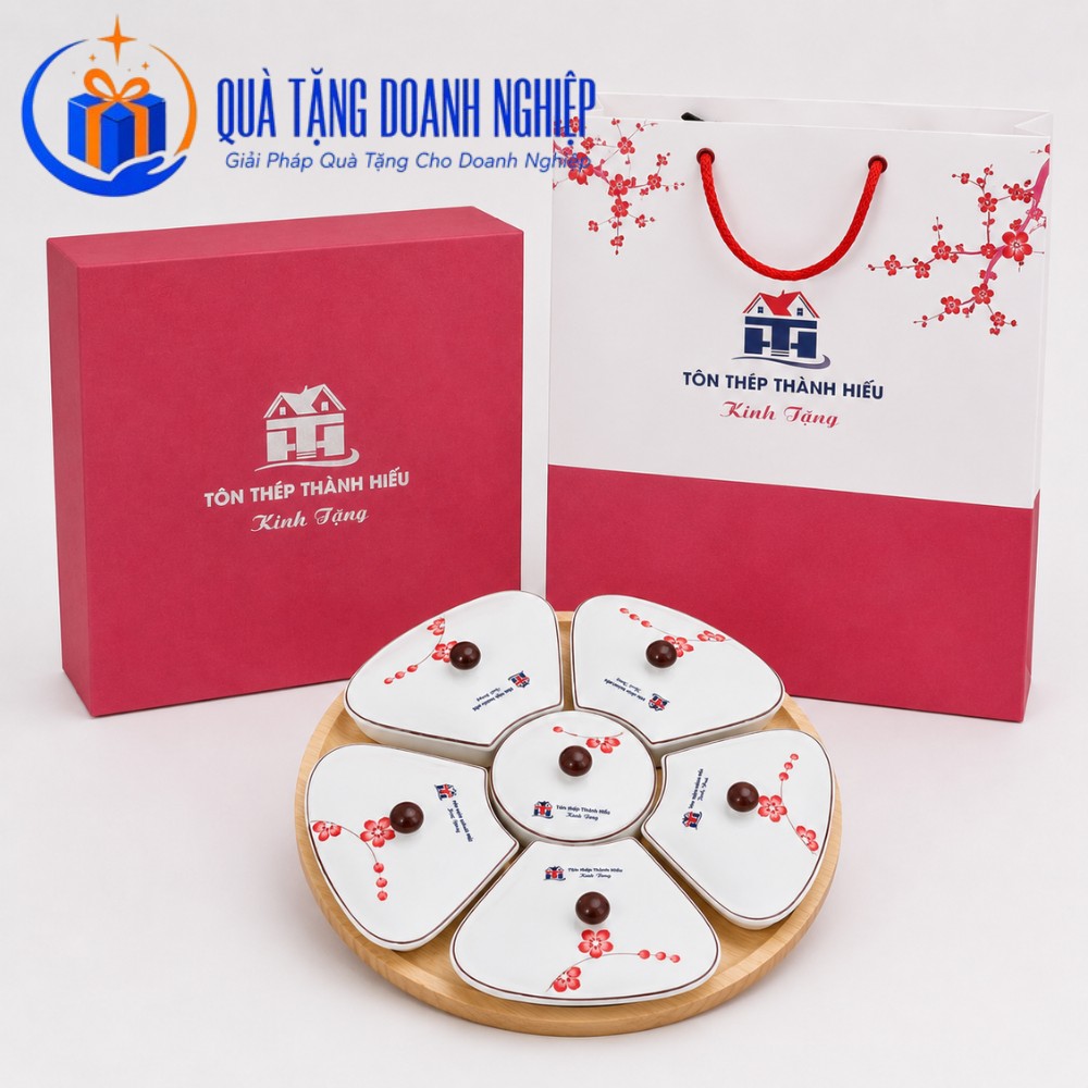 Bộ hũ mứt quà tặng in logo