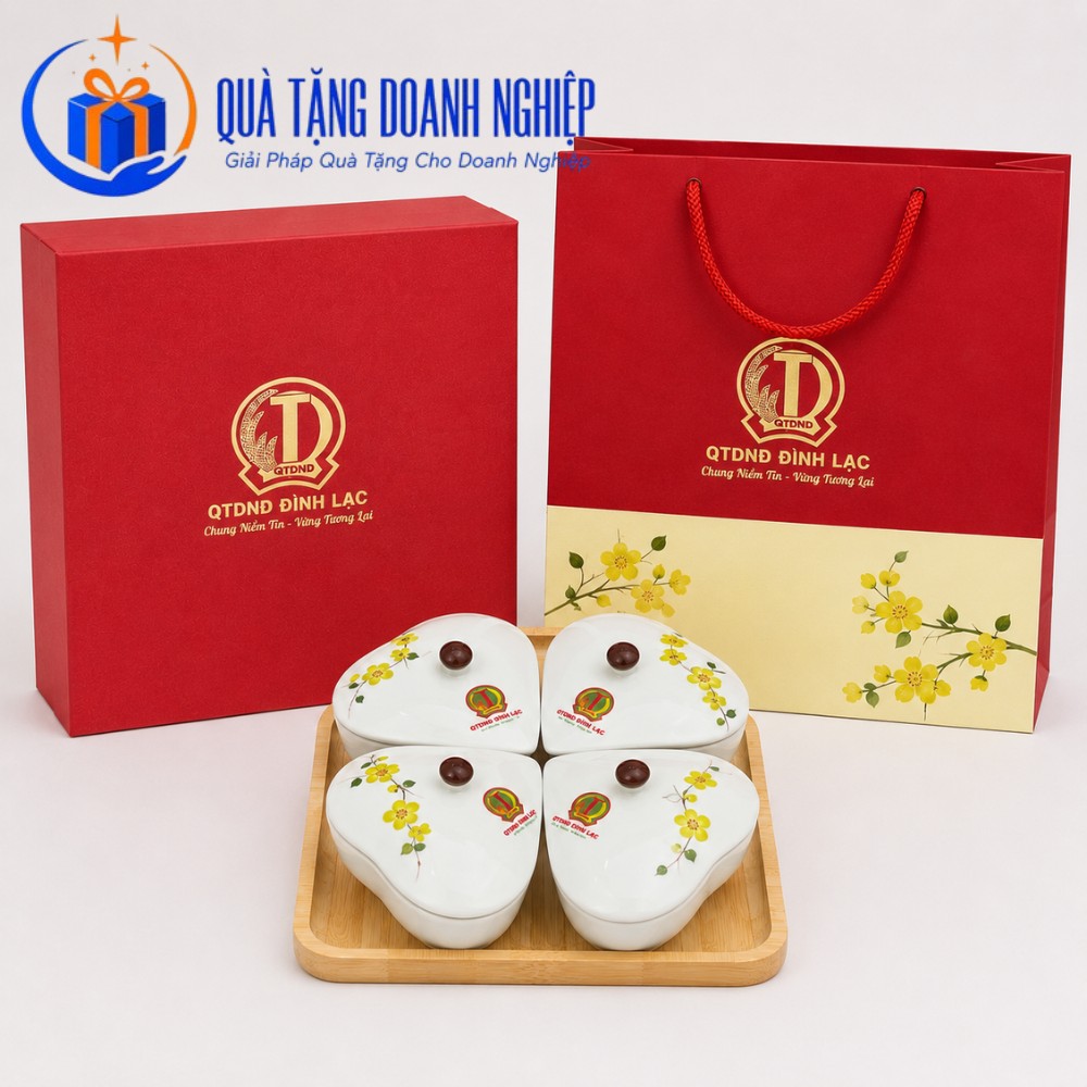 Bộ hũ mứt quà tặng in logo