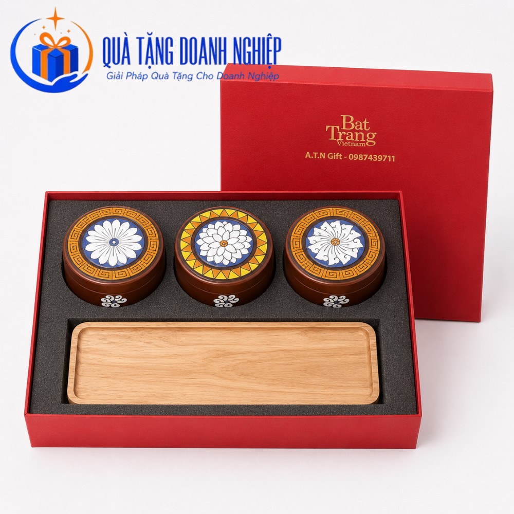 Bộ hũ mứt quà tặng in logo