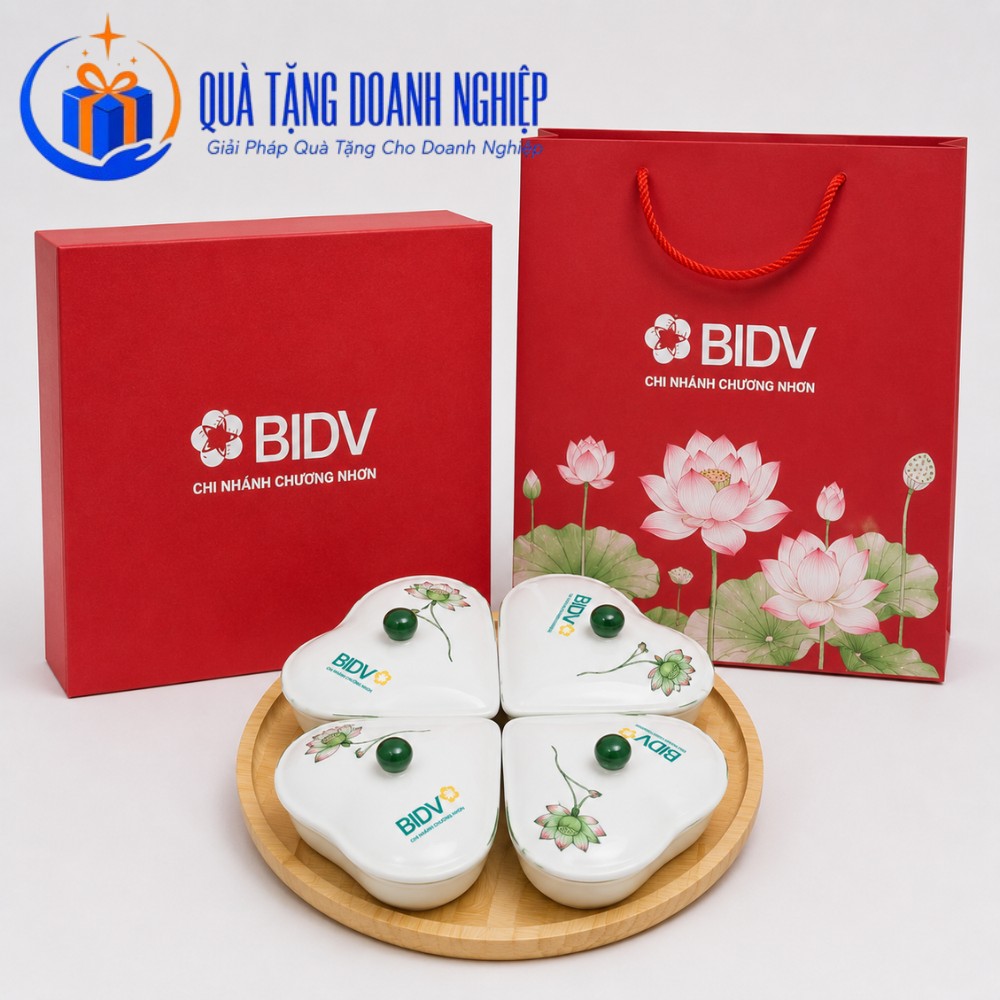 Bộ hũ mứt quà tặng in logo