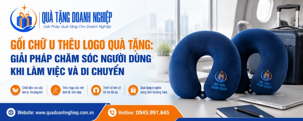 Gối chữ U thêu logo quà tặng