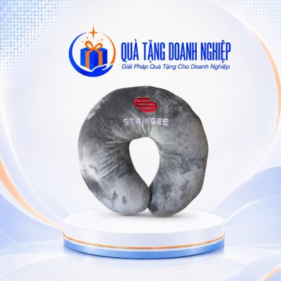 Gối chữ U thêu logo vải Velboa ruột bông màu xám Quà Tặng Doanh Nghiệp