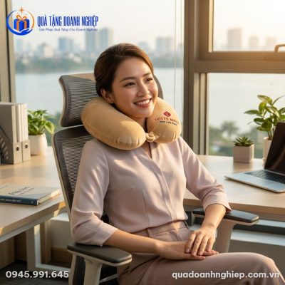 Gối Chữ U Vải Nhung Màu Vàng In Logo Quà Tặng Doanh Nghiệp