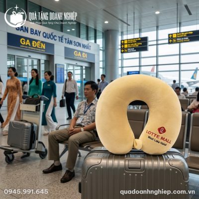 Gối Chữ U Vải Nhung Màu Vàng In Logo Quà Tặng Doanh Nghiệp