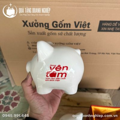 Heo Đất Gốm Sứ Bát Tràng In Logo prudential Quà Tặng Doanh Nghiệp