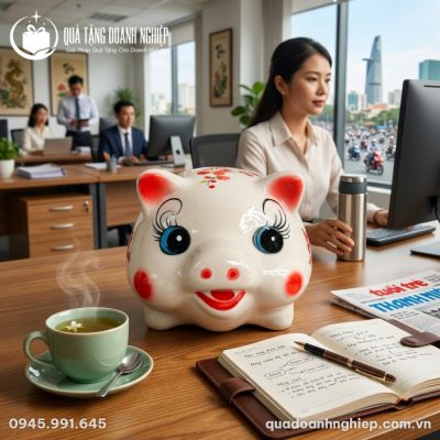 Heo Đất Gốm Sứ Bát Tràng In Logo Quà Tặng Doanh Nghiệp