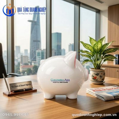 Heo Đất Gốm Sứ In Logo Columbia Asia Quà Tặng Doanh Nghiệp