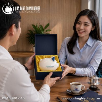 Heo Đất Gốm Sứ In Logo Columbia Asia Quà Tặng Doanh Nghiệp