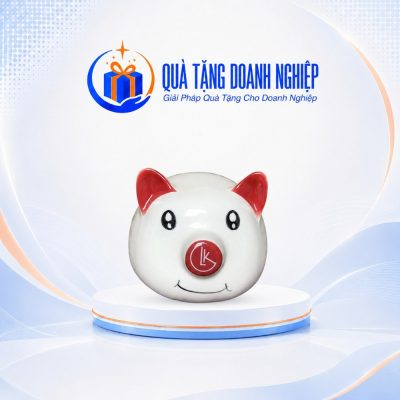 Heo Đất Tiết Kiệm Sứ Trắng Vẽ Đỏ In Logo Quà Tặng Doanh Nghiệp