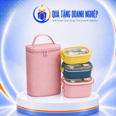 Hộp cơm văn phòng 3 tầng màu hồng in logo quà tặng HC-10 - Ảnh đại diện