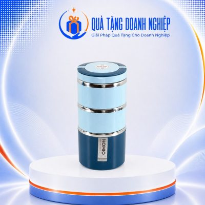 Hộp cơm văn phòng 3 tầng màu xanh in logo quà tặng HC-02 - Ảnh đại diện