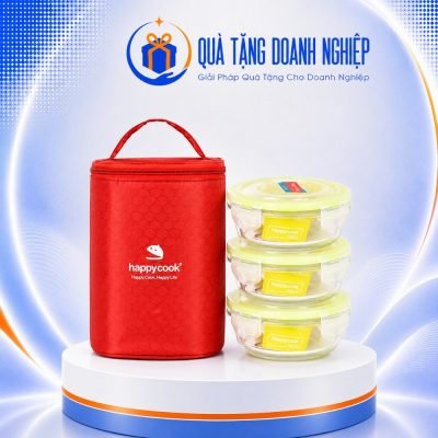 Hộp cơm văn phòng Happy Cook – Bộ Thủy Tinh Tròn 400ml in logo quà tặng HC-09 - Ảnh đại diện