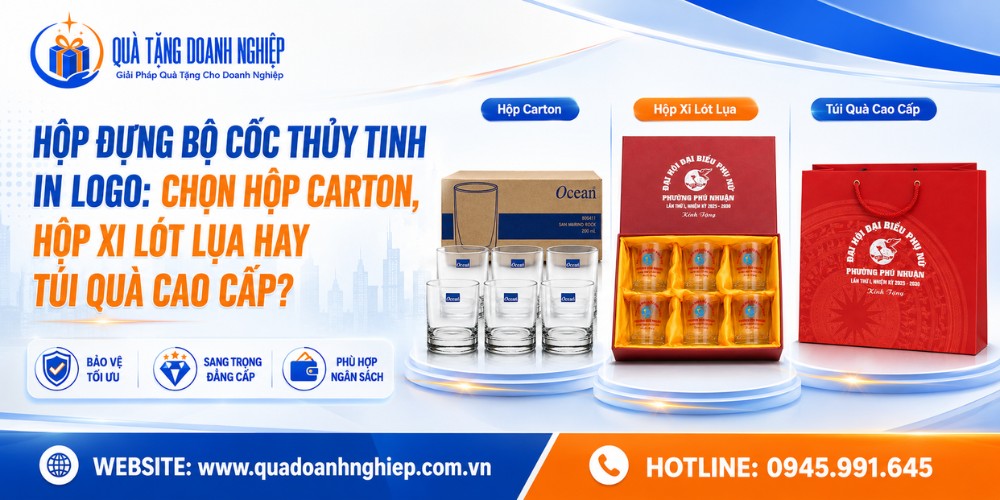 Hộp đựng bộ cốc thủy tinh in logo thương hiệu