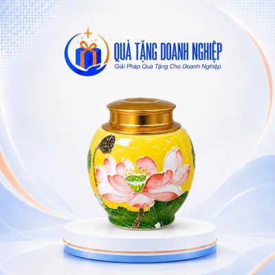 Hũ Đựng Trà Gốm Sứ Hoa Sen In Logo Quà Tặng Doanh Nghiệp
