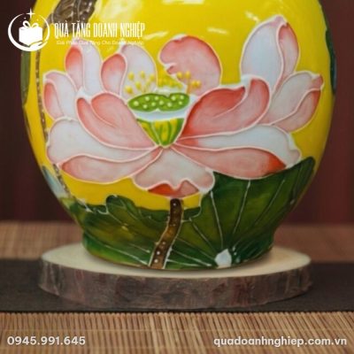 Hũ Đựng Trà Gốm Sứ Hoa Sen In Logo Quà Tặng Doanh Nghiệp