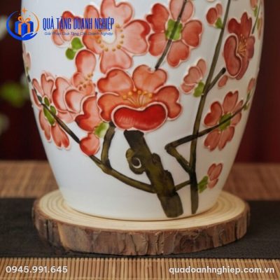 Hũ Đựng Trà Hoa Đỏ Nắp Đồng In Logo Quà Tặng Doanh Nghiệp
