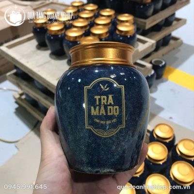 Hũ Đựng Trà Men Hỏa Biến Xanh In Logo Quà Tặng Doanh Nghiệp