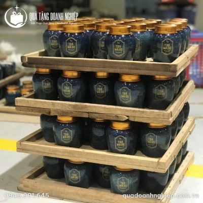 Hũ Đựng Trà Men Hỏa Biến Xanh In Logo Quà Tặng Doanh Nghiệp