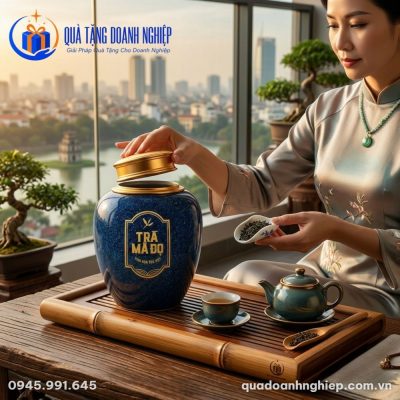 Hũ Đựng Trà Men Hỏa Biến Xanh In Logo Quà Tặng Doanh Nghiệp