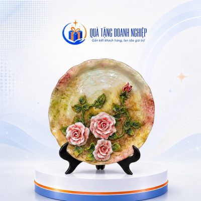 Đĩa biểu trưng phi đắp nổi hoa hồng in logo quà tặng DBT-02 - Ảnh đại diện