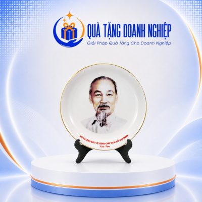 Đĩa biểu trưng sứ bát tràng hoạ tiết chân dung bác hồ 20cm in logo quà tặng BDT-14 - Ảnh đại diện
