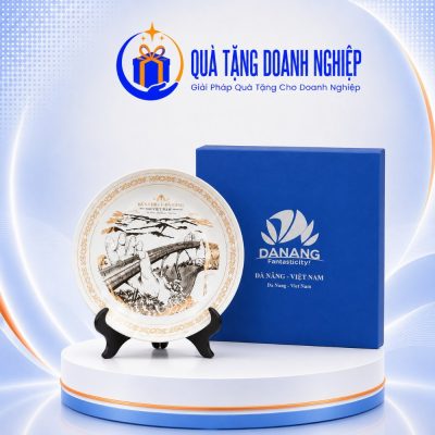 Đĩa biểu trưng sứ bát tràng hoạ tiết chùa bàn tay 20cm in logo quà tặng DBT-05 - Ảnh đại diện