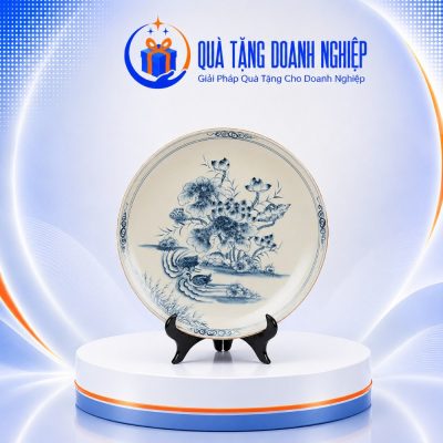 Đĩa biểu trưng sứ bát tràng hoạ tiết hoa sen 20cm in logo quà tặng BDT-15 - Ảnh đại diện