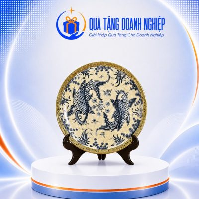 Đĩa biểu trưng sứ bát tràng hoạ tiết song ngư 20cm in logo quà tặng BDT-18 - Ảnh đại diện