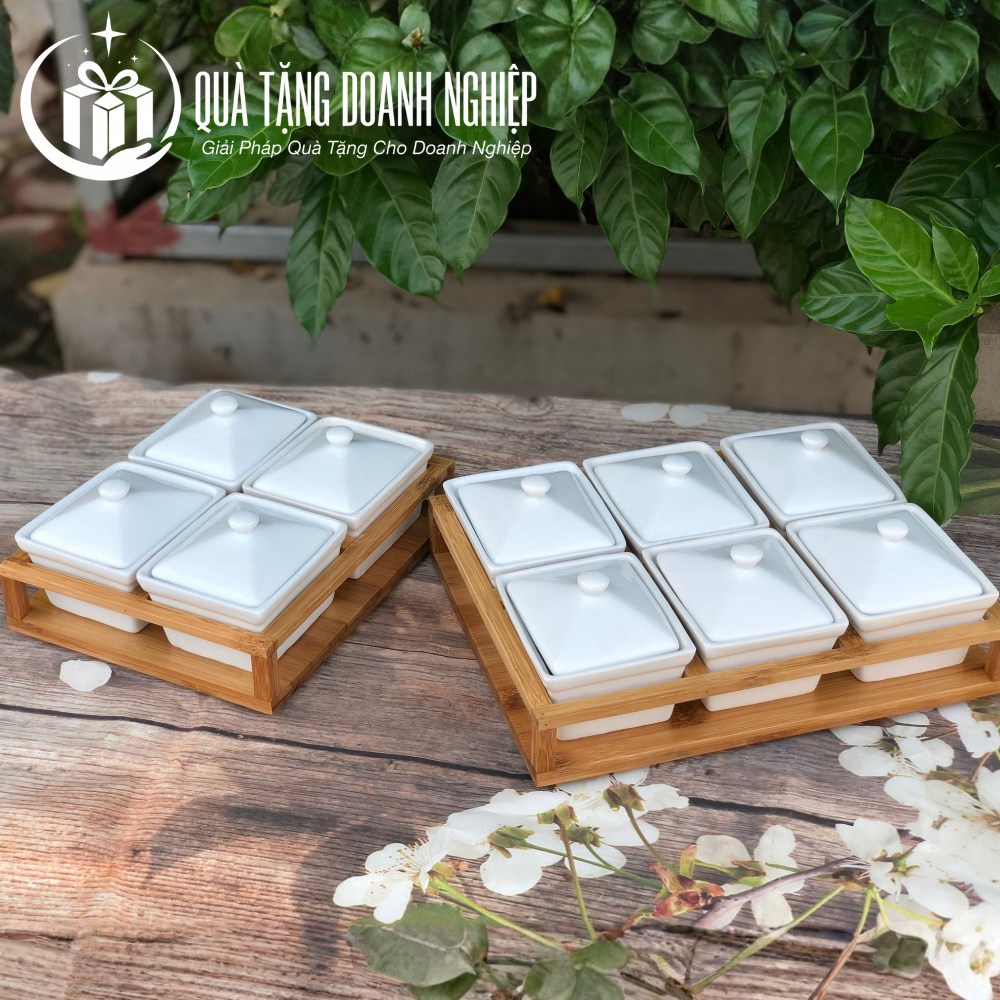 Bộ khay mứt sứ trắng