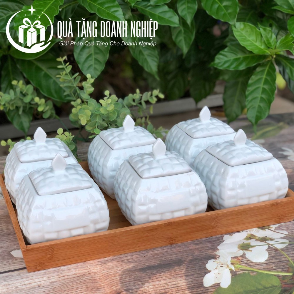 Bộ khay mứt sứ trắng