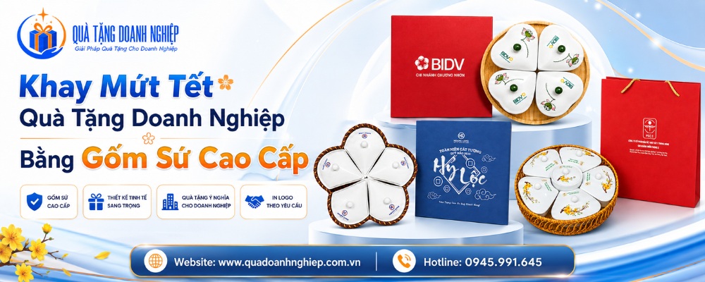 Khay mứt, hũ mứt Bát Tràng in logo làm quà tặng