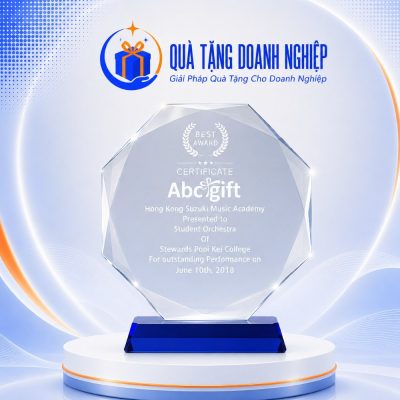Kỷ niệm chương pha lê bát giác đế xanh phi 15cm in logo quà tặng KNC-06 - Ảnh đại diện