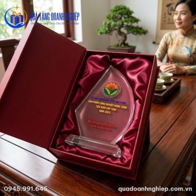 Kỷ Niệm Chương Pha Lê Hình Cánh Buồm Vinh Danh In Logo Quà Tặng Doanh Nghiệp
