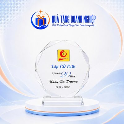 Kỷ Niệm Chương Pha Lê Tròn Vát Kim Cương In Logo Quà Tặng Doanh Nghiệp
