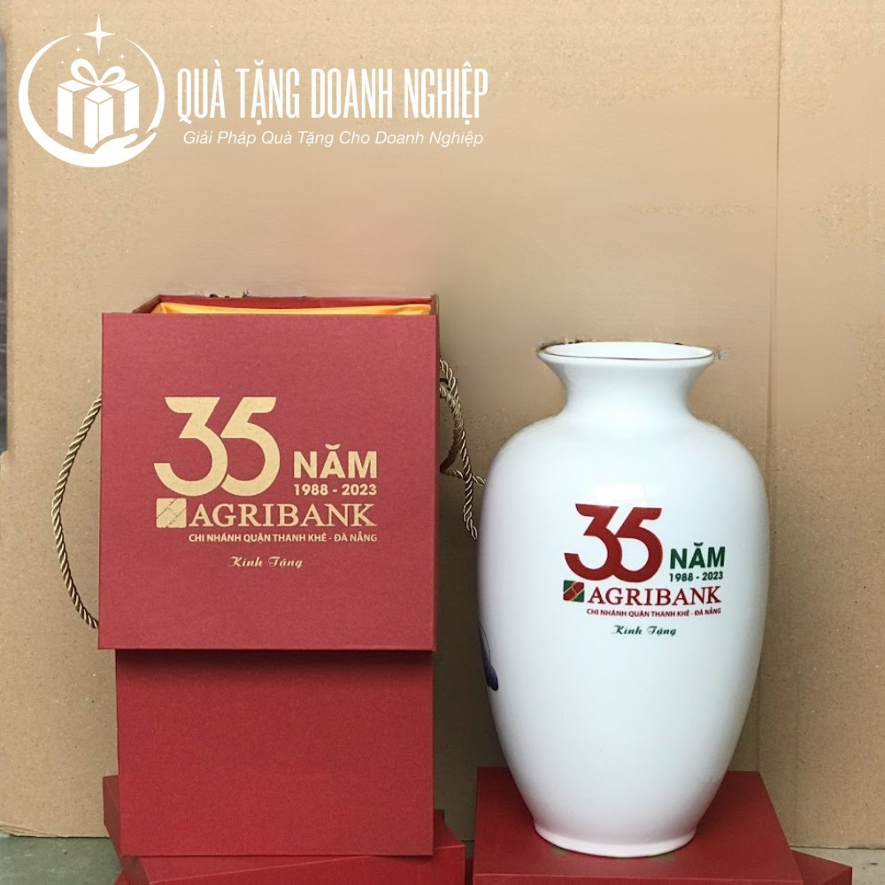 Lọ hoa gốm sứ in logo quà tặng
