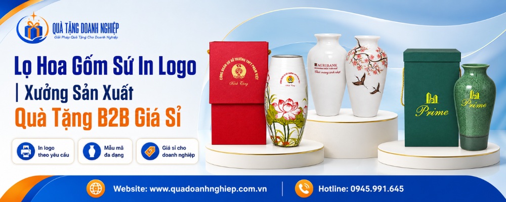 Lọ hoa gốm sứ in logo quà tặng