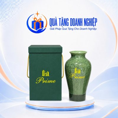 Lọ Hoa Gốm Sứ Men Hỏa Biến Lục Bảo In Logo Quà Tặng Doanh Nghiệp