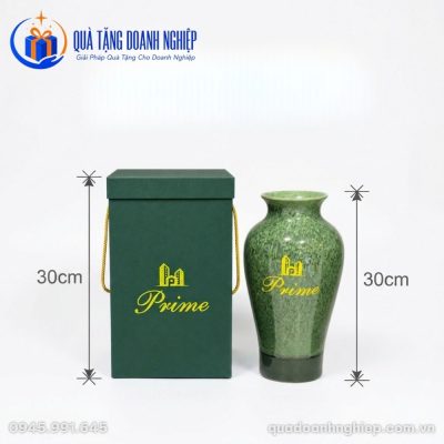 Lọ Hoa Gốm Sứ Men Hỏa Biến Lục Bảo In Logo Quà Tặng Doanh Nghiệp
