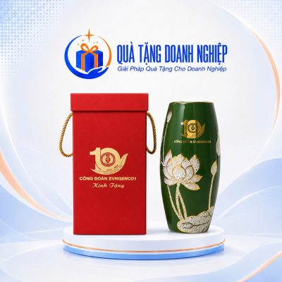 Lọ Hoa Men Xanh Lục Hoa Sen In Logo Quà tặng Doanh Nghiệp