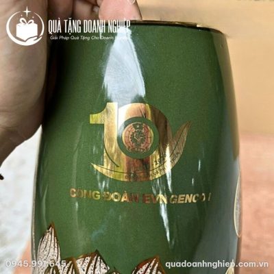 Lọ Hoa Men Xanh Lục Hoa Sen In Logo Quà tặng Doanh Nghiệp