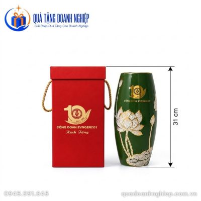 Lọ Hoa Men Xanh Lục Hoa Sen In Logo Quà tặng Doanh Nghiệp