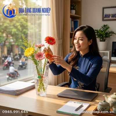 Lọ Hoa Quà Tặng Doanh Nghiệp ln Logo Kỷ Niệm 40 Năm