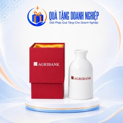 Lọ Hoa Sứ Dáng Tỳ Bà In Logo Agribank Quà Tặng Doanh Nghiệp