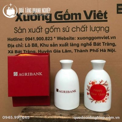 Lọ Hoa Sứ Dáng Tỳ Bà In Logo Agribank Quà Tặng Doanh Nghiệp