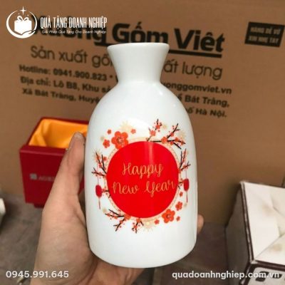 Lọ Hoa Sứ Dáng Tỳ Bà In Logo Agribank Quà Tặng Doanh Nghiệp